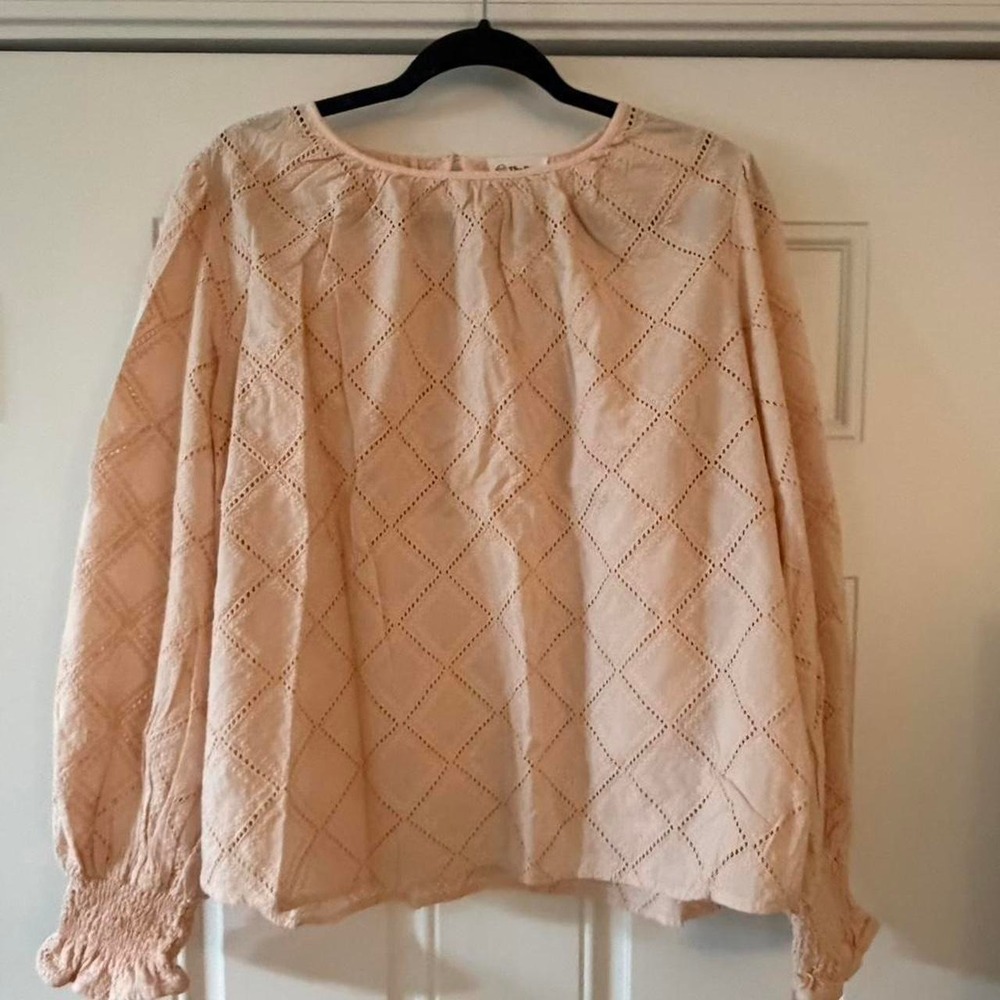 The Drop pink lace blouse with long sleeves and a flowy fit Size: XXL